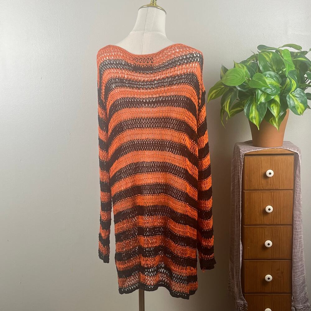 Killstar Orange and Black Open Weave Knit Long Sleeve Sweater Size Large - Picture 7 of 9